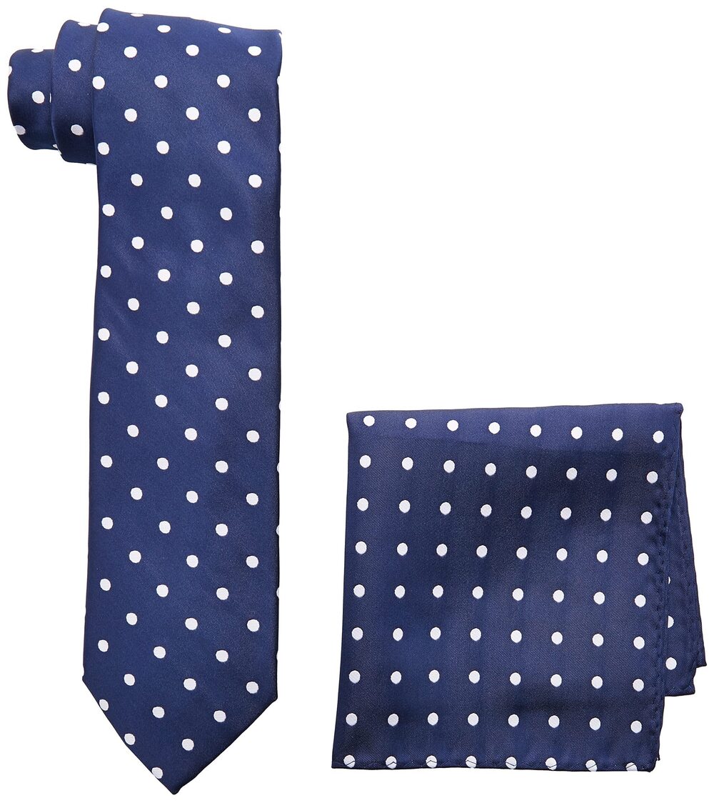4879 Satin Dot Tie Set, Navy, One Size